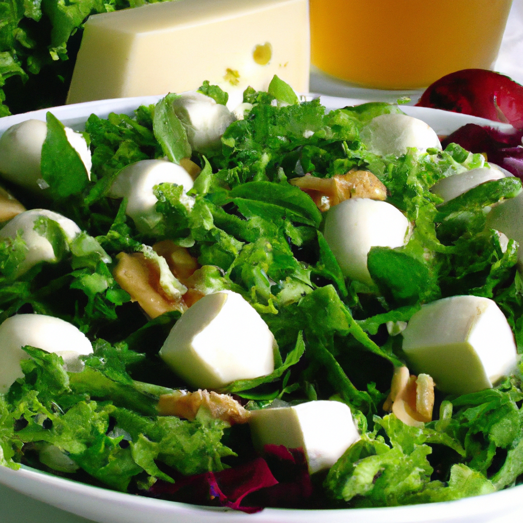 Salada de Mussarela de Buffala, Folhas Verdes e Nozes