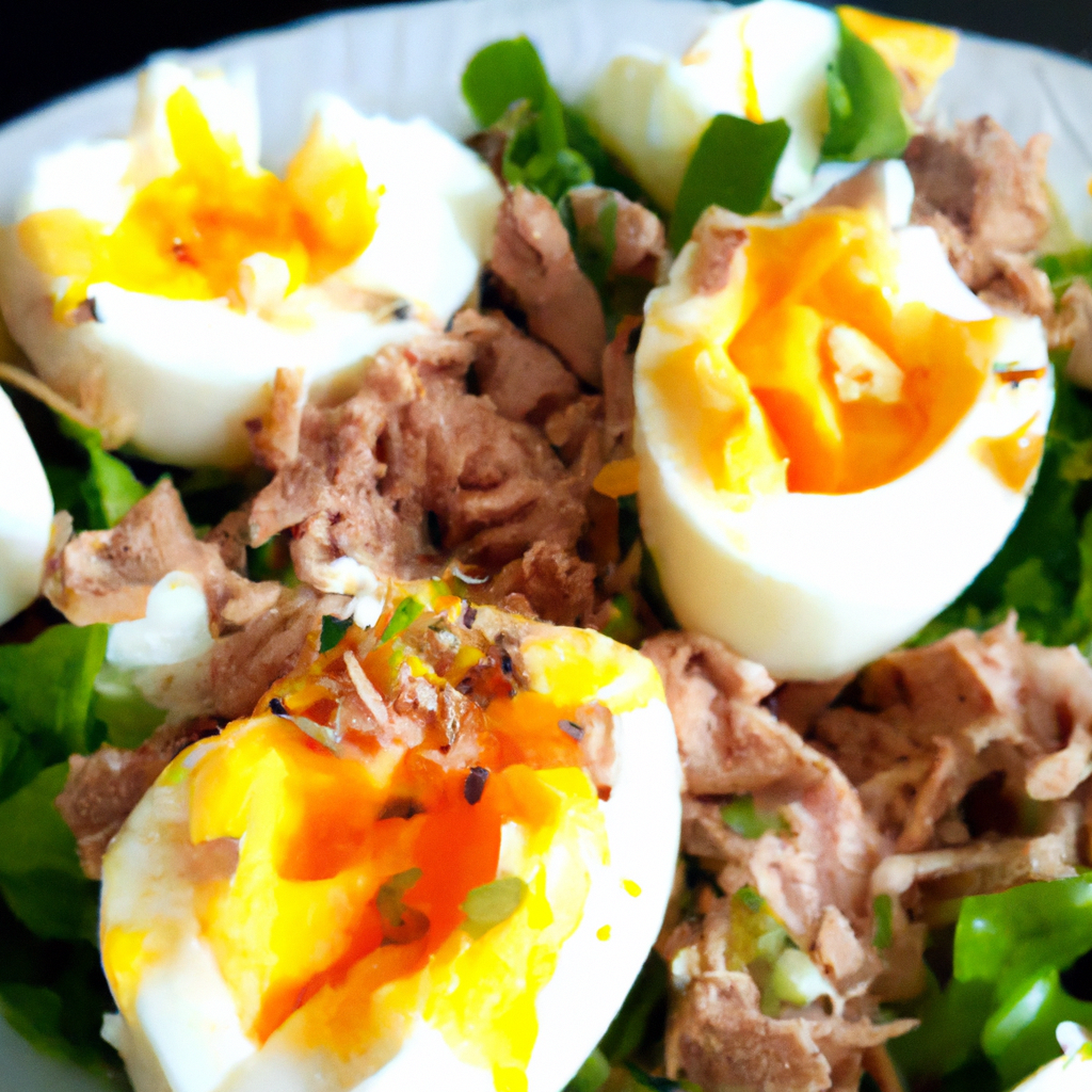 Receita de salada de atum com ovo cozido, 312,37 calorias por