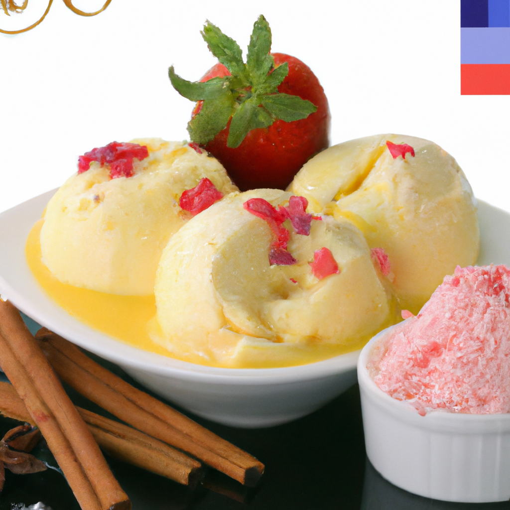 Sorvete de baunilha com calda de fruta