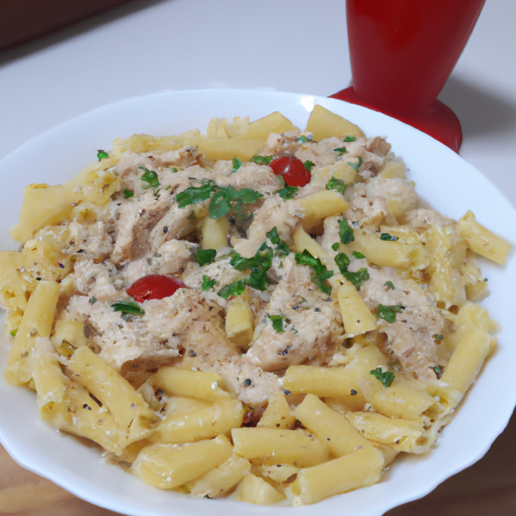 Macarrão integral com frango e creme de leite