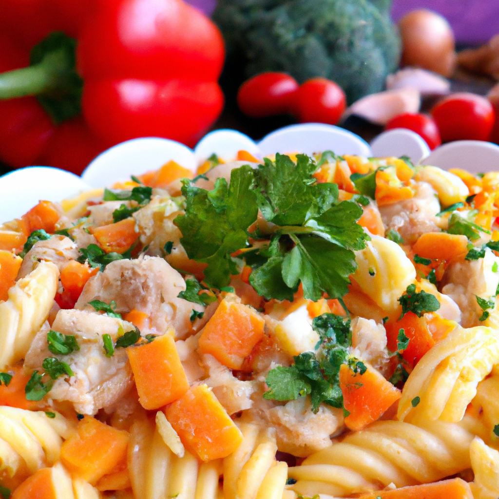 Macarronada com Refogado de Frango e legumes