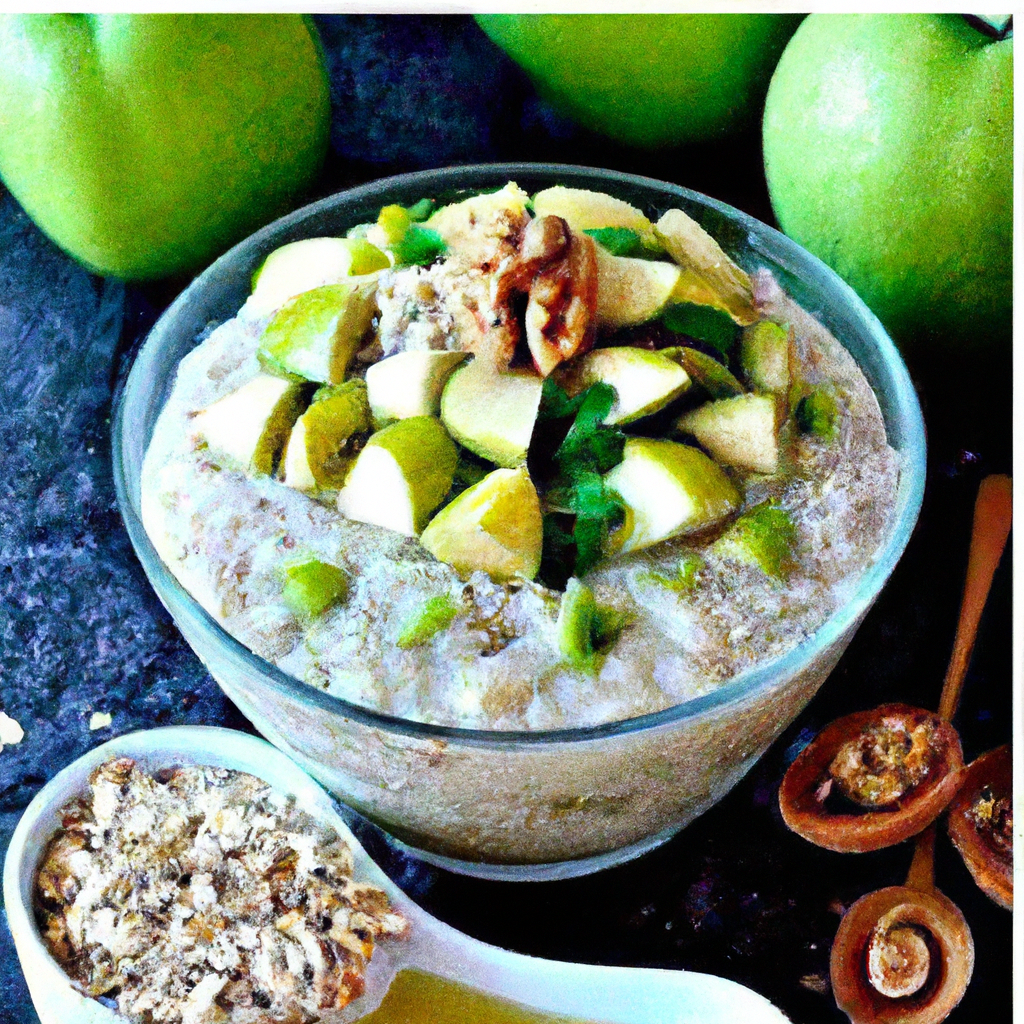 Overnight oat de maçã verde e nozes