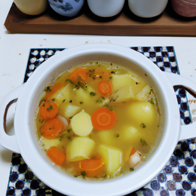Sopa de batata, alho poró e cenoura