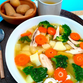 Sopa de legumes, arroz e frango