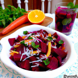 Salada de beterraba com laranja, alcaparras e hortelã