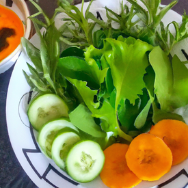 Salada de alface, rúcula, pepino e cenoura