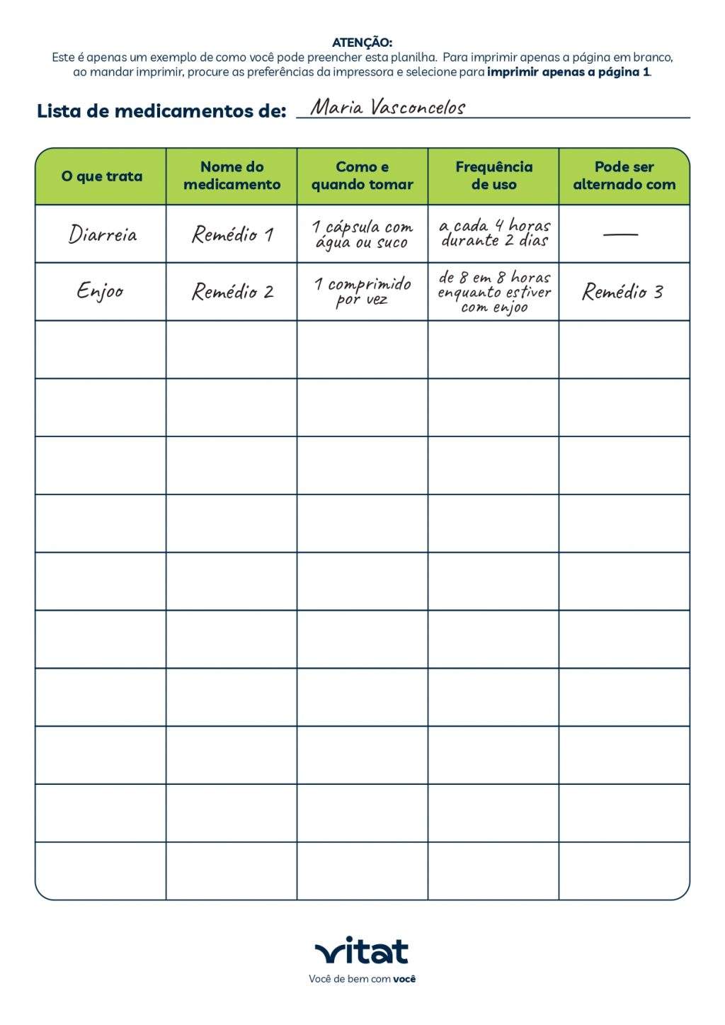 Planilha De Organização De Medicamentos - Vitat