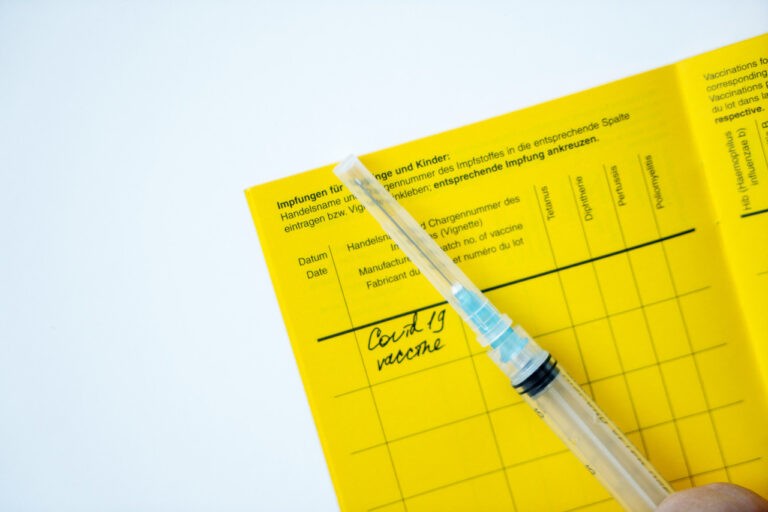 foto de uma caderneta de vacinação com uma seringa