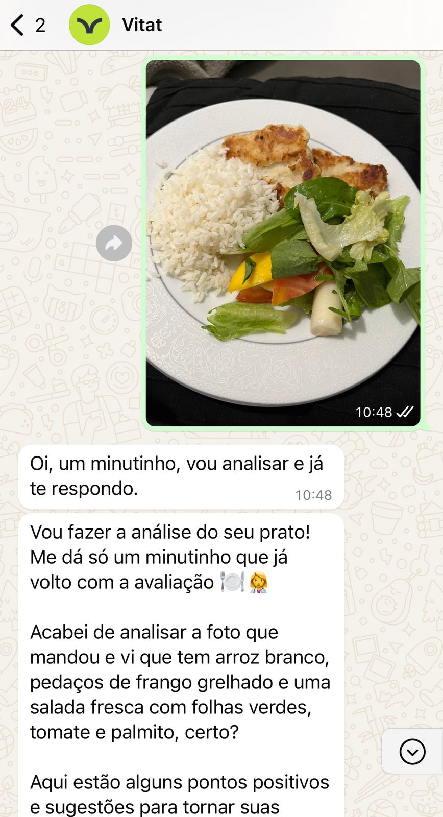 print de tela do celular mostrando como funciona o feedback nutricional