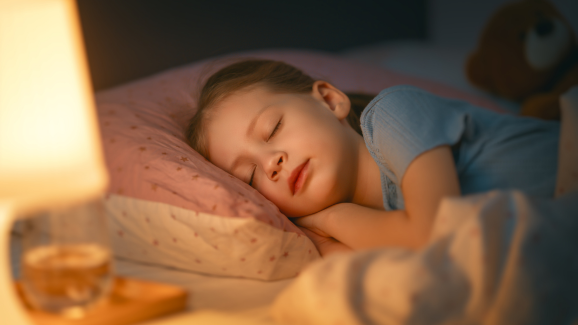 menina com ritmo circadiano saudável dormindo na cama durante as férias